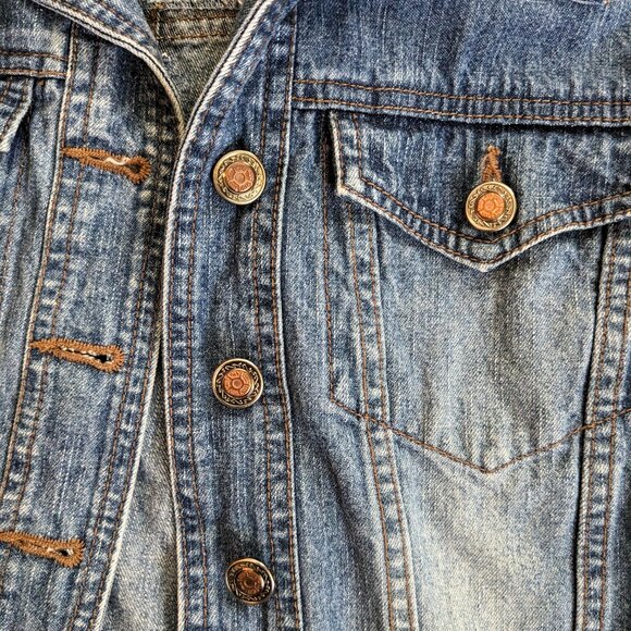 Denim Jacket with Vintage Quilt Patch - SZ M - Picture 5 of 8